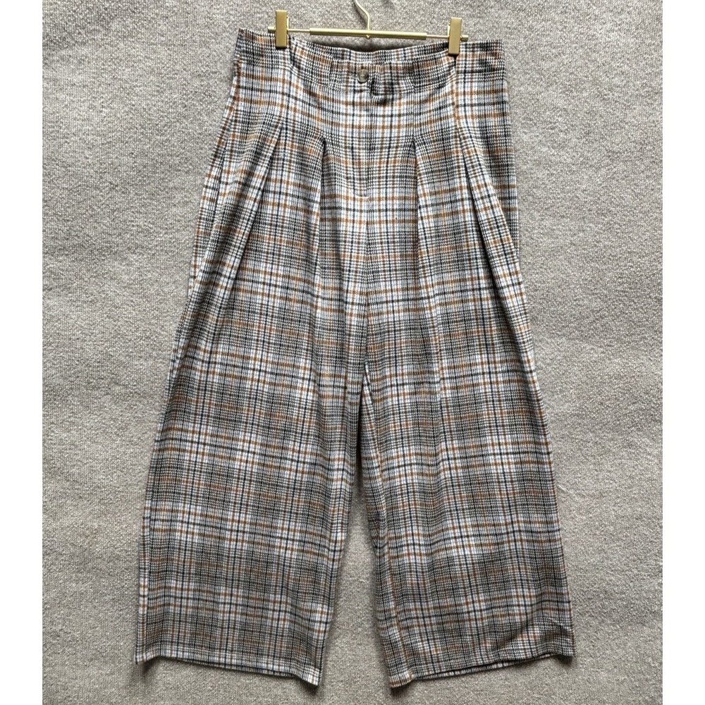 EUC Anthropologie Pants 12 Womens Maeve High Rise Pleated Wide Leg Plaid Brown